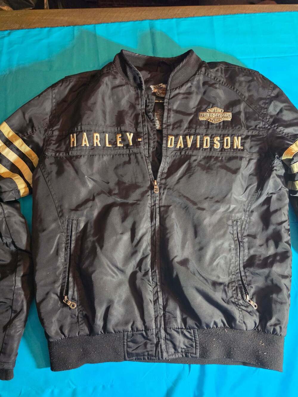 Harley-Davidson Black Nylon Bomber Jacket Medium Genuine Motorclothes